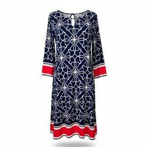 JMS 1x Polyester Spandex Modern Print 3/4 Sleeve Midi Dress💜